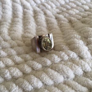 Silver Citrine Colored Statement Ring - 7